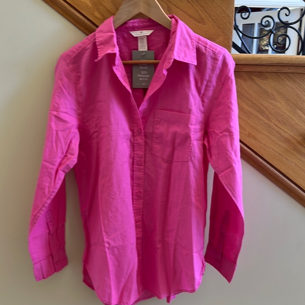 H& M Shirt Casual Botton Down Size XS Pink New With Tags